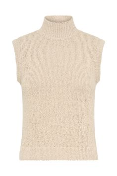 Chic and cosy. The AZALEA Sleeveless Knit Top is the perfect blend of chic style and everyday comfort. Featuring a trendy high neckline and a sleek sleeveless design, this longline top offers a flattering silhouette that pairs effortlessly with your favourite bottoms. Crafted from soft boucle knit, it adds a touch of texture and elegance to any outfit, while the unlined construction ensures a lightweight feel, ideal for layering or wearing on its own. For a polished look, pair the Azalea with th Chic Stretch Knit Mock Neck Top, Chic Textured Knit Beige Sweater Vest, Chic Beige Textured Knit Sweater Vest, Chic Sleeveless Textured Knit Vest, Summer High Neck Knit Top, Chic Sleeveless Knit Top For Winter, High Neck Knit Top For Summer, High Neck Stretch Knit Tank Top, Chic High Neck Tank Top For Fall