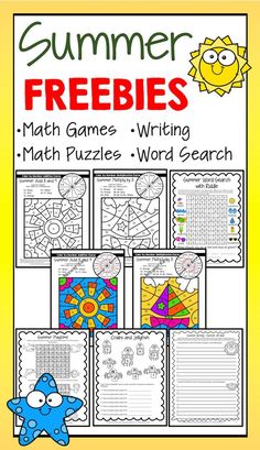 the summer freebie's math games - writing and word search with pictures on it