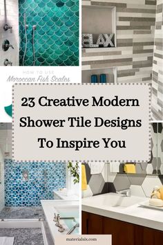 23 creative modern shower tile designs including Moroccan fish scales, hexagons, and unique patterns. Walk In Showers, Shower Tile Ideas, Bathroom Storage Solutions, Bathroom Redesign, Bathroom Shower Tile