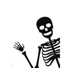 a black and white drawing of a skeleton holding a spooky hand in the air