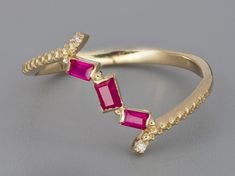 14K Gold Natural Rubies And Diamonds Ring. Certified. Luxury Gold Ruby Ring With Multi-stone, Luxury Multi-stone Ruby Ring In Gold, Heirloom Multi-stone Ruby Ring In 14k Gold, 14k Gold Multi-stone Ruby Ring, Multi-stone 14k Gold Ruby Ring For Gift, Expensive Diamond, Ruby Ring Gold, Ring Jewellery Design, Rings Jewelry Fashion