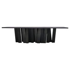 a long table with black legs on it