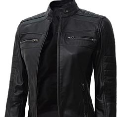 100% Real Lambskin Leather Jacket Women Imported Polyester Lining Zipper Closure Fitted Biker Jacket With Stand Collar For Winter, Fall Biker Leather Jacket With Stand Collar, Biker Leather Jacket With Stand Collar For Fall, Black Fitted Biker Jacket With Stand Collar, Leather Jacket Women, Motor Cycle, Lambskin Leather Jacket, Real Leather Jacket, Leather Jackets Women