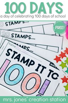 the 100 days of stamping with free printables to help kids learn stamps