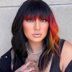 Hair Color For Brunettes Short, Red Orange Hair, Edgy Hair Color, Split Dyed Hair, Vivid Hair Color, Bold Hair Color, Neon Hair, Color For Brunettes, Hair Color For Brunettes