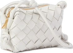 White Intrecciato Weave Crossbody Bag, White Intrecciato Weave Shoulder Bag For Travel, Modern White Bag With Intrecciato Weave, White Shoulder Bag With Intrecciato Weave For Travel, Modern White Shoulder Bag With Intrecciato Weave, White Woven Leather Evening Shoulder Bag, Bottega Veneta Bags, Leather Weaving, Candy Bags