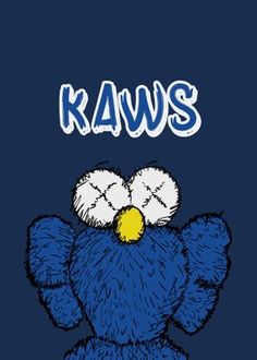 a blue teddy bear with the words kaws on it's chest and wings