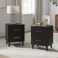 two nightstands side by side in a living room