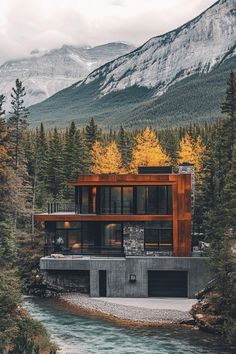 Modern house with glass and rusty accents nestled by a river. Uncover the charm, versatility, and occasional bird confusion that makes a flat roof house a modern architectural gem. Flat Roof Design, Modern Residential Architecture, Designer Homes, Flat Roof House, Wooden Facade, Roof House, Lakeside Living, Living Roofs, Modern Flat