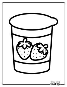 a coloring page with two strawberries in a cup