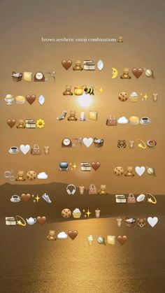 a bunch of different types of icons on a brown background with the sun behind them