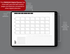 a tablet with the text'this premium digital planner is designed for pages and features compared to other digital planners