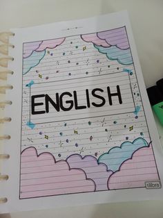 an open notebook with the word english written on it