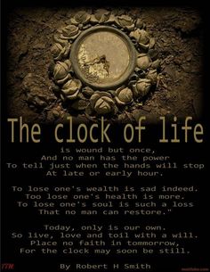 the clock of life is shown in black and white