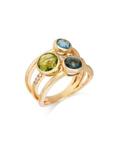 Bloomingdale's Swiss Blue Topaz, London Blue Topaz, Peridot, & Diamond Multi Row Ring in 14K Yellow Gold Blue Topaz And Peridot Ring, Yellow Topaz Ring, London Blue Topaz Ring, Rustic Jewelry, Peridot Ring, Swiss Blue Topaz, London Blue Topaz, Blue Topaz Ring, London Blue