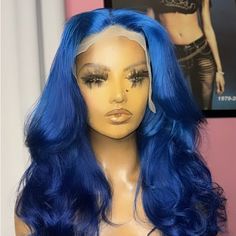 1. Model Wig: Body Wave - 28inches 2. Hair Type: 100% Human Hair 3. Density: 180% 4. Hair Color: Royal Blue 4. Hairline: Pre - Plucked 5. Wig Strap: Adjustable 6. Circumference: 22.5 Inches - Standard 7. Lace: Transparent Lace 8. Lace Area: 13x4 Blue Hair Inspiration, Custom Color Wigs Blue, Royal Blue Lace Front Wig, Blue Hair Lace Frontal, Royal Blue Side Part Wig, Sapphire Blue Wig, Hot Hair Styles, Frontal Wigs, 100 Human Hair