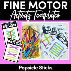 fine motor activity templates with popsicle sticks on the bottom and in the middle