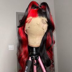 Red And Black Split Human Hair Wig With Red Streaks Lace Front Wigs Wigs Collection, Long Human Hair Wigs, Virgin Hair Wigs, Short Human Hair Wigs, Hair Tape, Makijaż Smokey Eye, Colored Wigs, Body Wave Wig, Lace Material