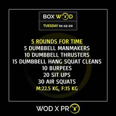 the box workout for 5 minutes is shown in yellow and black, with instructions to use it