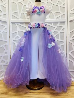 Gorgeous white neoprene jumpsuit, romper with, ruffles and purple mesh skirt with 3D flowers Zipper back. Skirt is detachable. This outfit would be perfect for all important events such as Birthday, Party, Pageant, photo session. Ready to ship in 2-3 weeks. Materials: neoprene, mesh, tulle. This outfit can be made in any color and size. Message me and I'll happily send you a color chart. Offer a lot of different colors to choose from. Outfit is tailored to order in any standard size. The size ch Summer Pageant Purple Dress, Summer Fitted Pageant Dress With Ruffles, Purple Summer Pageant Dress, Fitted Summer Pageant Dress With Ruffles, Summer Purple Pageant Dress, Purple Fitted Pageant Dress For Party, Fitted Purple Pageant Dress For Party, Purple Ruffled Pageant Dress, Pageant Outfits