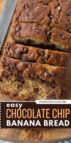 Easy chocolate chip banana bread recipe is a winner! Your kids will love this back to school food idea. This easy chocolate chip banana bread is delicious and loaded with chocolates. Save this easy breakfast on the go now! Banana Bread Recipe Crispy Top, Easy Choc Chip Banana Bread, Banana Bread With 1 Banana, 4 Bananas Recipe, Chocolate Chip Banana Bread 2 Bananas, Banana Choc Chip Bread, Banana Bread With 2 Bananas, Banana Bread Recipe 2 Bananas, Easy Banana Bread Recipe 3 Ingredients