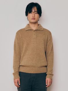 Composition : BABY ALPACA: 43%, WOOL 19%, NYLON: 38%color : camelCountry of Origin : Republic of Korea Camel Sweaters, Collar Sweater, Baby Alpaca, Alpaca, Camel, Knitwear, Composition, Mens Outfits, Wool