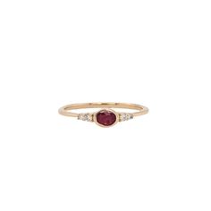 A dainty east west ring is perfect for the minimalist in your life or for giving someone their first piece of jewelry :) This ruby presents a mixture of red hues which is perfectly accentuated by two diamonds on each side. The slim yellow gold shank provides a lightweight, effortless look! This ring is made with solid 14K Gold and natural Earth mined SI / G-H diamonds. As listed, this ring is ready to ship. If you're interested in purchasing this setting with a different center stone please mess Elegant Oval Ruby Stackable Ring, Classic Oval Stackable Ruby Ring, Red Oval Stackable Promise Rings, Classic Oval Ruby Ring Stackable, Minimalist Oval Ruby Ring In Yellow Gold, Minimalist Oval Yellow Gold Ruby Ring, Dainty Oval Ruby Birthstone Ring, Minimalist 14k Gold Oval Ruby Ring, Dainty Oval Red Ruby Ring