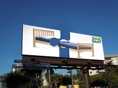 an advertisement for ike's easy mattress is shown on the side of a building