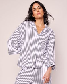 For thousands of years, Pima cotton has been considered royalty in the realm of textiles. This design features 100% yarn-dyed Peruvian Pima, meaning your cherished pieces will stay buttery and breathable, with a reduced risk of fading, pilling, or wrinkling. Our wide-leg Pima Cotton pajama set is the apex of comfort and feminine tailoring: a well-considered three-quarter length sleeve, for example, and a more generous pant leg that results in that refined swish-swish sensation at your ankle as y Knit Pajamas, Pecking Order, Cotton Pajama Set, Bedtime Ritual, Cotton Pajama Sets, Childrens Gifts, Pima Cotton, Yarn Dyeing, Cotton Yarn