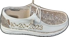 Hey Dude Bridal Shoes, Wedding Shoes Bride Hey Dudes, Hey Dude Wedding, Hey Dude Shoes Wedding, Silver Glitter Wedding Shoes, Pearl Wedding Hey Dudes, Copper Choker, Hey Dude, University Of Texas