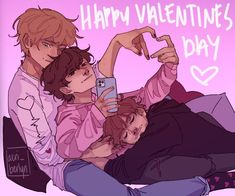 three people laying on top of each other with the words happy valentine's day