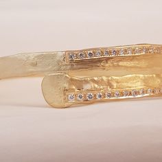 Solid Gold Bangle, 18k Gold Bangle, Pave Bangle, Bracelet With Diamonds, Bangle Gold, Gold Bracelets, Gold Engraving, Hammered Gold, Gold Bangle Bracelet