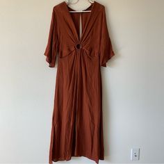 Never Worn But No Tag. Gorgeous Dress! Wide Sleeve Dress, Rust Color, Wide Sleeves, Zara Dresses, Gorgeous Dresses, Color Orange, Sleeve Dress, Colorful Dresses, Rust