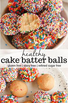 healthy cake batter balls with sprinkles on top