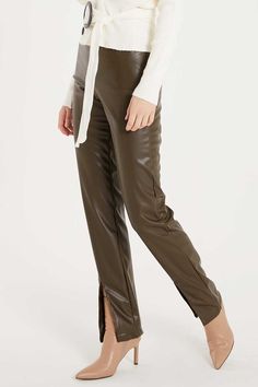 Noor Front Slit Pleather Pants | Women's Pants | storets Pleather Pants, Faux Leather Pants, Women's Pants, Harem Pants, Leather Pants, Faux Leather, Pants For Women, Pants, Leather