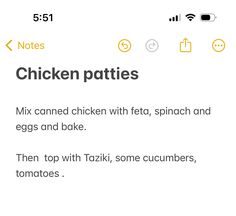 the chicken patties recipe is shown in this screenshote screen shot, with text below