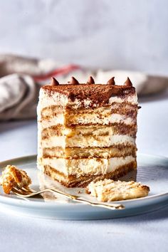 a piece of cake on a plate with a fork