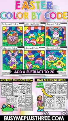 the easter color by code for kids to use in their homes and school projects, such as