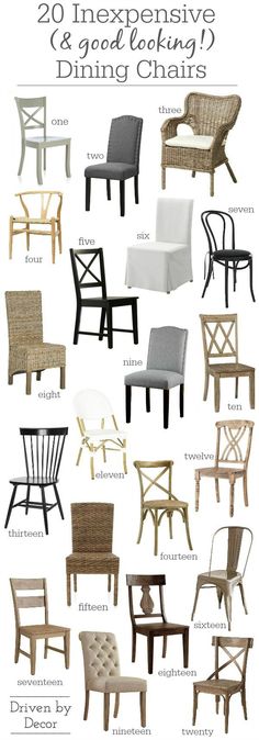 different types of chairs and tables with text overlay that says 20 expensive dining chairs