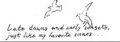 two birds flying next to each other on a white background with words written in black ink