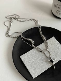 ◾️Size 48.5 cm Edgy Metal Cross Necklace, Punk Style Clavicle Chain Necklace With Cross, Punk Style Cross Clavicle Chain Necklace, Punk Style Cross Necklace With Chain, Trendy Cross Jewelry For Party, Punk Style Metal Necklace With Double Chain, Edgy Clavicle Chain Necklace For Gifts, Trendy Cross Chain Necklace, Edgy Silver Clavicle Chain Necklace