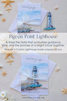 Are you looking for a creative and memorable way to share your wedding date with guests? Look no further than our nautical-themed lighthouse magnet save the dates! They are the perfect way to set the tone for your wedding while providing a fun and functional keepsake to your guests. Don't wait any longer – start today on creating the perfect save the date for your special day!