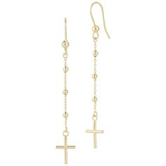 Embrace your faith with these LUMINOR GOLD 14k Gold Beaded Cross Drop Earrings. Click on this JEWELRY & WATCHES GUIDE to learn about fit, styles, materials and more! Embrace your faith with these LUMINOR GOLD 14k Gold Beaded Cross Drop Earrings. Click on this JEWELRY & WATCHES GUIDE to learn about fit, styles, materials and more! FEATURES 2.25 in. drop length Backings: fishhook Nickel free Metal: 14k gold Plating: 14k gold Finish: polished Packaging: velvety pouch Imported Size: One Size. Gender Gold Sterling Silver Jewelry With Dangling Beads, Gold Sterling Silver Earrings With Dangling Beads, Sterling Silver Gold Earrings With Dangling Beads, Elegant Gold Earrings With Polished Beads, Yellow Gold Jewelry With Dangling Beads For Formal Events, Formal Yellow Gold Jewelry With Dangling Beads, Gold Jewelry With Dangling Beads In 14k Gold Filled, Gold Earrings With Polished Beads For Gift, Gold Sterling Silver Jewelry With Polished Beads