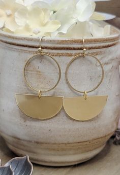 Brass Statement Earrings-Lightweight Half Circle Earrings, Nicki Lynn Jewelry Earrings Geometric, Wilmington Nc, The Bohemian, Half Circle, Jewelry Boho, All That Glitters, Ear Hook, Brass Earrings, Circle Earrings