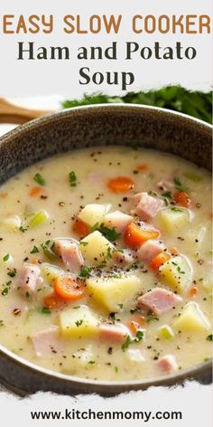 this easy slow cooker ham and potato soup is the perfect way to use up leftovers