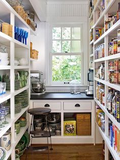 an image of a kitchen with pantry shelves