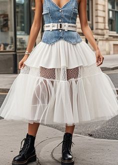 Fabric: Tulle,LaceSize & Fit: This garment fits true to size.Length: Size L measures 31.2"from waist to hem.Waist:Fitted - elastic waist allows stretch Hip: Loosely Fitted. room for hips. Hand Wash Cold. Tulle Skirt, Elastic Waist, Hand Wash, Elastic, Skirt, Fabric, White, Patchwork