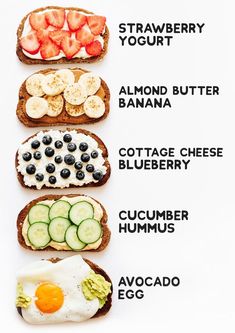 an image of what to eat for breakfast on toast with eggs, avocado, strawberries and yogurt