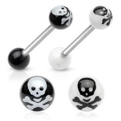 three black and white skull and crossbones belly button ring navel barbell rings