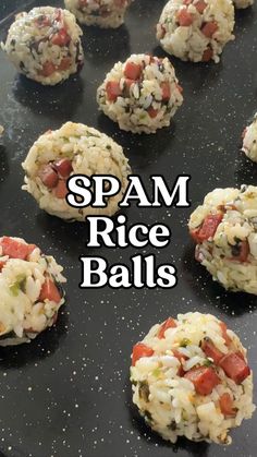 spam rice balls on a baking sheet with the words spam rice balls above them